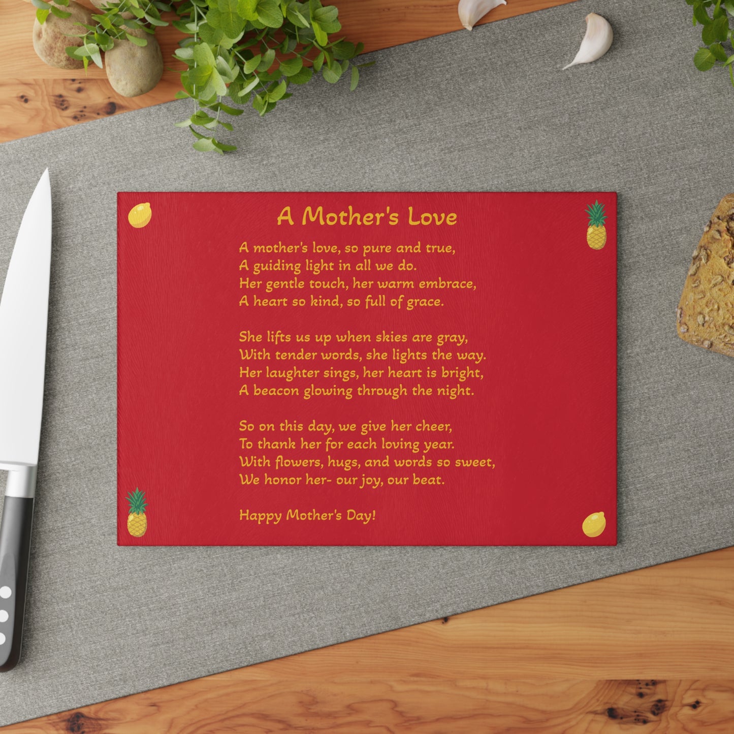 Mother's Day Glass Cutting Board - A Mother's Love Design