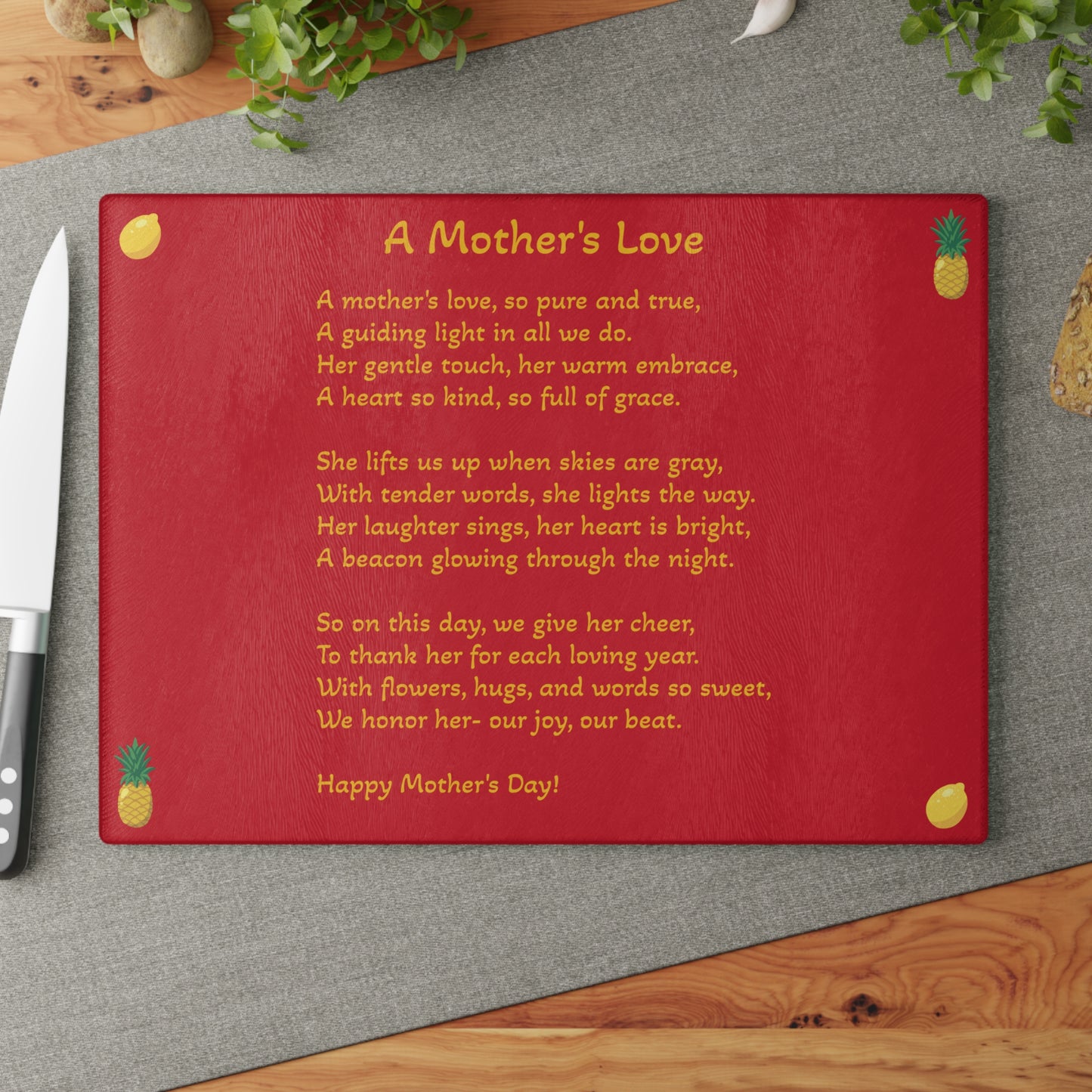 Mother's Day Glass Cutting Board - A Mother's Love Design